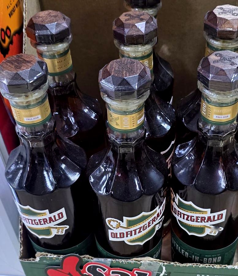 Old Fitzgerald 7 Year Bottled-in-Bond bottles in a sale display